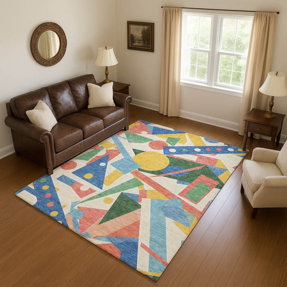 Addison Rugs Mayfield Premium Machine Washable Transitional Geometric Blue Rectangle Rug, 9' x 12'
