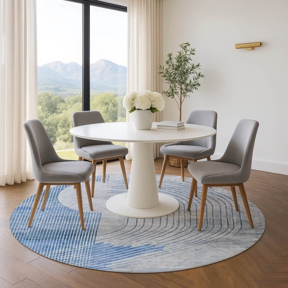 Addison Rugs Mayfield Premium Machine Washable Transitional Geometric Blue Round Rug, 8' x 8'