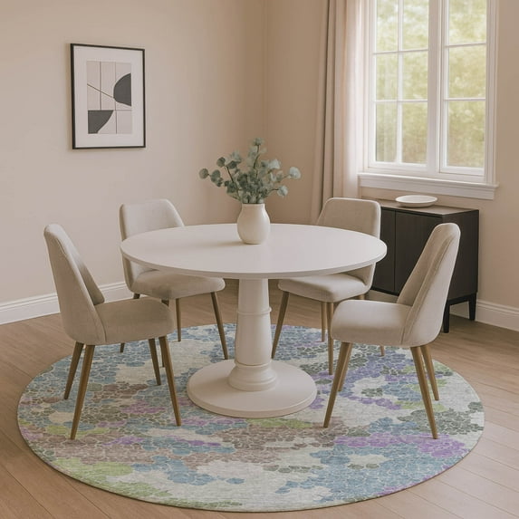 Addison Rugs Mayfield Premium Machine Washable Transitional Geometric Blue Round Rug, 8' x 8'