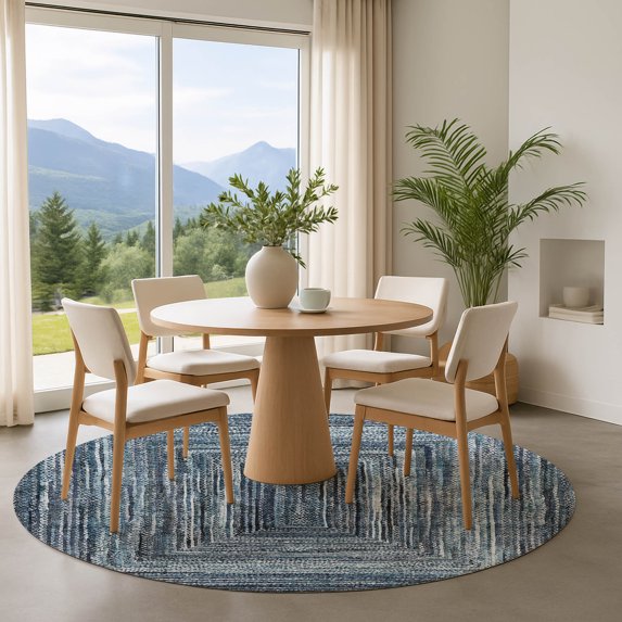 Addison Rugs Mayfield Premium Machine Washable Transitional Geometric Blue Round Rug, 8' x 8'