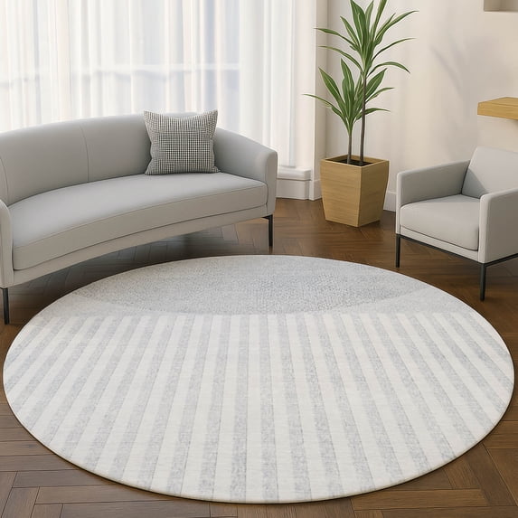 Addison Rugs Mayfield Premium Machine Washable Transitional Geometric Blue Round Rug, 8' x 8'
