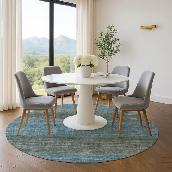 Addison Rugs Mayfield Premium Machine Washable Transitional Geometric Blue Round Rug, 8' x 8'