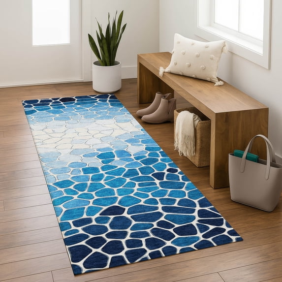 Addison Rugs Mayfield Premium Machine Washable Transitional Geometric Blue Runner Rug, 2'3" x 7'6"