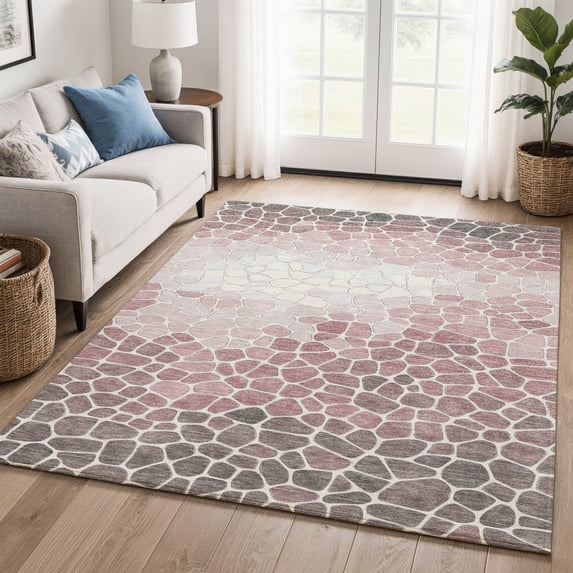 Addison Rugs Mayfield Premium Machine Washable Transitional Geometric Blush Rectangle Rug, 5' x 7'6"