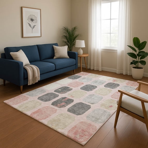 Addison Rugs Mayfield Premium Machine Washable Transitional Geometric Blush Rectangle Rug, 5' x 7'6"
