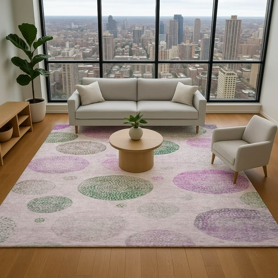 Addison Rugs Mayfield Premium Machine Washable Transitional Geometric Blush Rectangle Rug, 9' x 12'