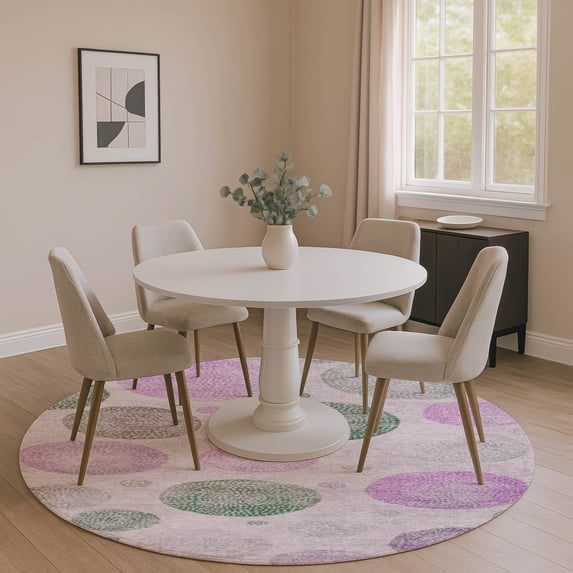 Addison Rugs Mayfield Premium Machine Washable Transitional Geometric Blush Round Rug, 8' x 8'