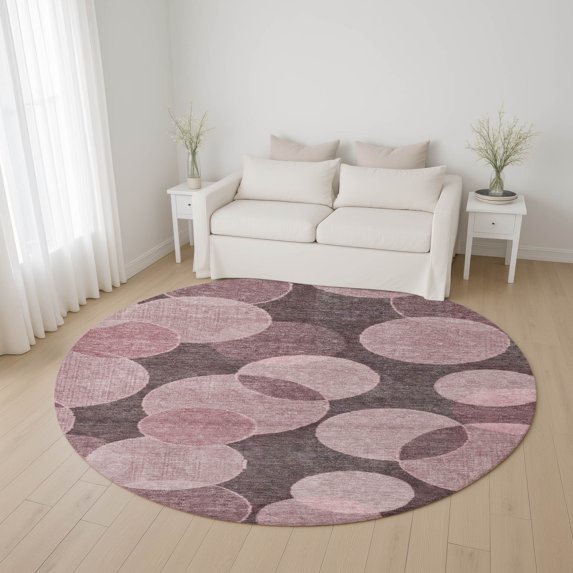 Addison Rugs Mayfield Premium Machine Washable Transitional Geometric Blush Round Rug, 8' x 8'