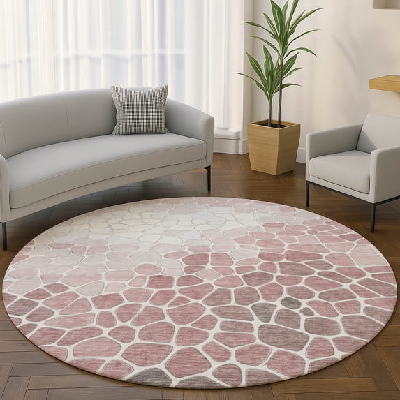 Addison Rugs Mayfield Premium Machine Washable Transitional Geometric Blush Round Rug, 8' x 8'