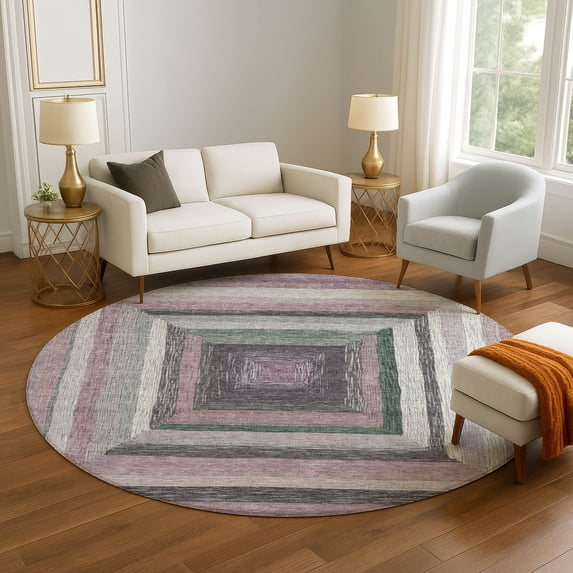 Addison Rugs Mayfield Premium Machine Washable Transitional Geometric Blush Round Rug, 8' x 8'