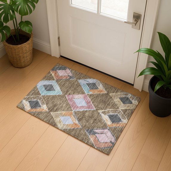 Addison Rugs Mayfield Premium Machine Washable Transitional Geometric Brown Rectangle Rug, 1'8" x 2'6"