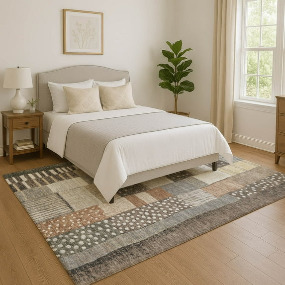 Addison Rugs Mayfield Premium Machine Washable Transitional Geometric Brown Rectangle Rug, 3' x 5'