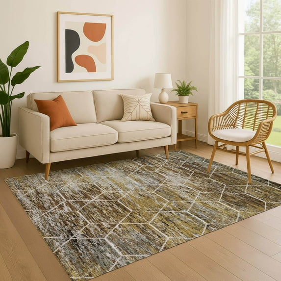 Addison Rugs Mayfield Premium Machine Washable Transitional Geometric Brown Rectangle Rug, 3' x 5'