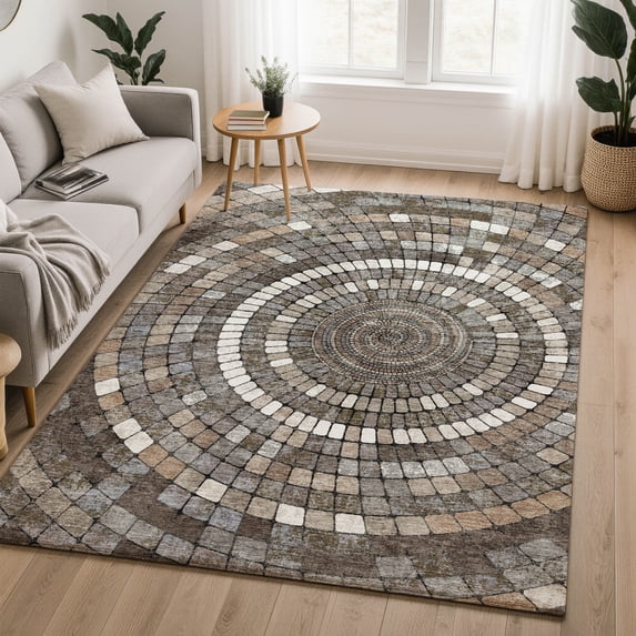 Addison Rugs Mayfield Premium Machine Washable Transitional Geometric Brown Rectangle Rug, 3' x 5'