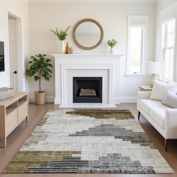 Addison Rugs Mayfield Premium Machine Washable Transitional Geometric Brown Rectangle Rug, 5' x 7'6"