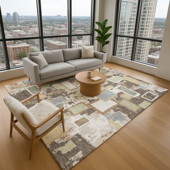Addison Rugs Mayfield Premium Machine Washable Transitional Geometric Brown Rectangle Rug, 5' x 7'6"