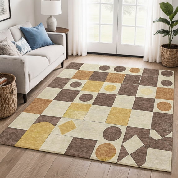 Addison Rugs Mayfield Premium Machine Washable Transitional Geometric Brown Rectangle Rug, 5' x 7'6"