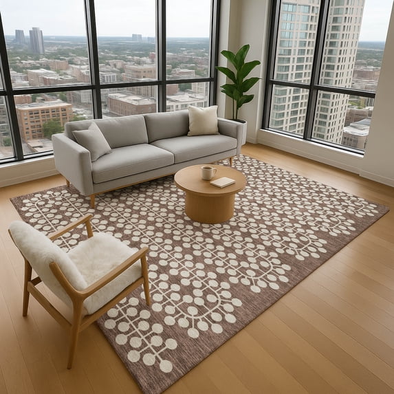 Addison Rugs Mayfield Premium Machine Washable Transitional Geometric Brown Rectangle Rug, 9' x 12'