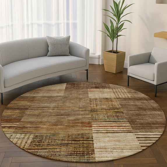 Addison Rugs Mayfield Premium Machine Washable Transitional Geometric Brown Round Rug, 8' x 8'