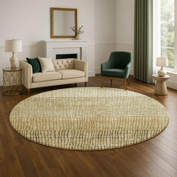 Addison Rugs Mayfield Premium Machine Washable Transitional Geometric Brown Round Rug, 8' x 8'