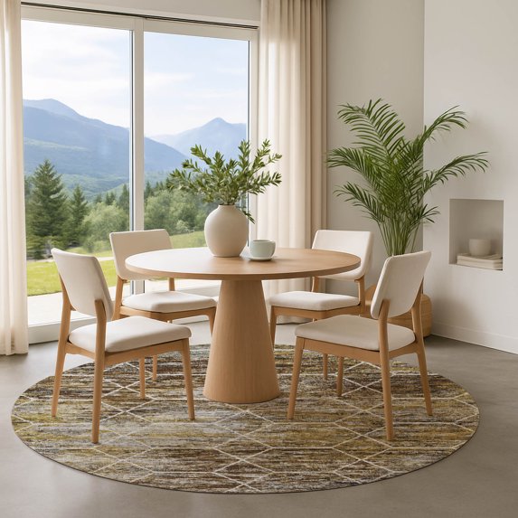 Addison Rugs Mayfield Premium Machine Washable Transitional Geometric Brown Round Rug, 8' x 8'
