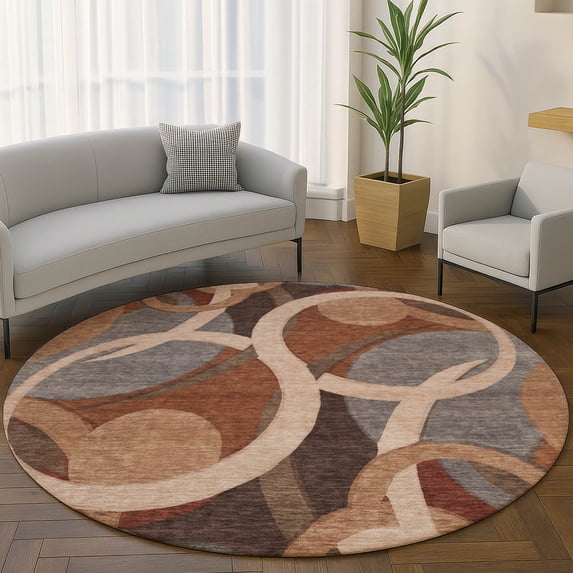 Addison Rugs Mayfield Premium Machine Washable Transitional Geometric Burgundy Round Rug, 8' x 8'
