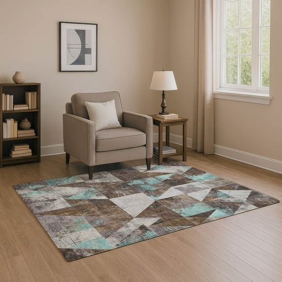 Addison Rugs Mayfield Premium Machine Washable Transitional Geometric Chocolate Rectangle Rug, 3' x 5'
