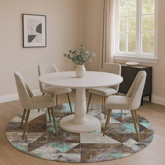 Addison Rugs Mayfield Premium Machine Washable Transitional Geometric Chocolate Round Rug, 8' x 8'