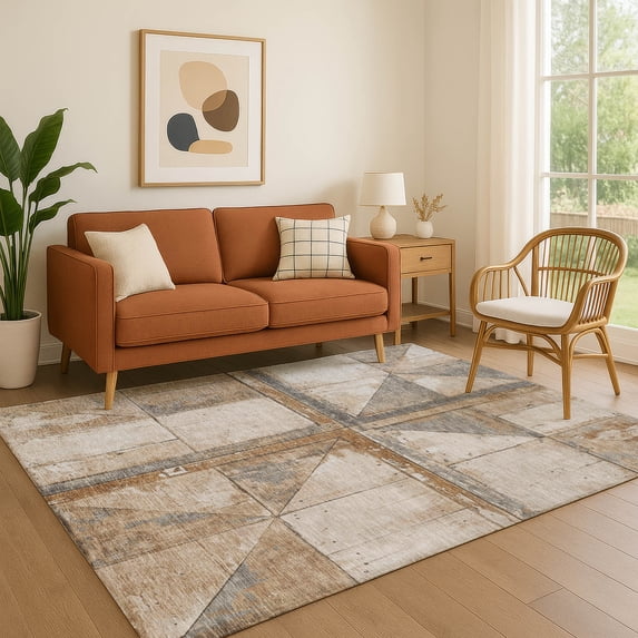 Addison Rugs Mayfield Premium Machine Washable Transitional Geometric Copper Rectangle Rug, 2'6" x 3'10"