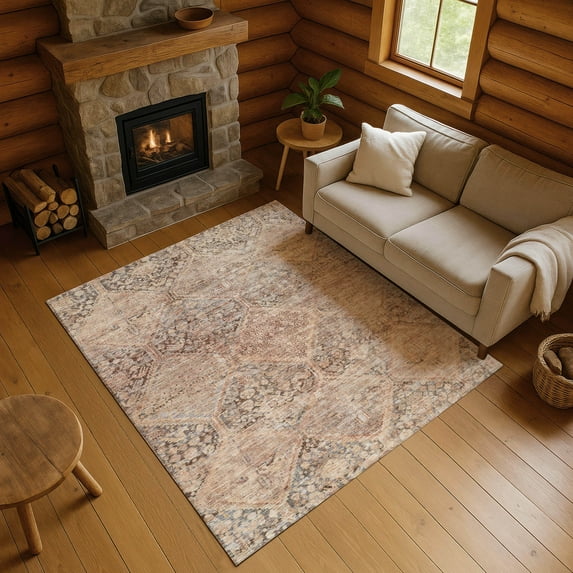 Addison Rugs Mayfield Premium Machine Washable Transitional Geometric Copper Rectangle Rug, 3' x 5'