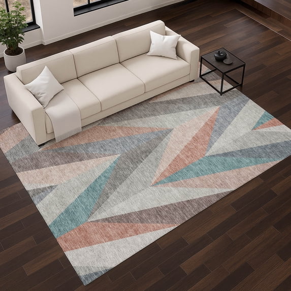 Addison Rugs Mayfield Premium Machine Washable Transitional Geometric Copper Rectangle Rug, 3' x 5'
