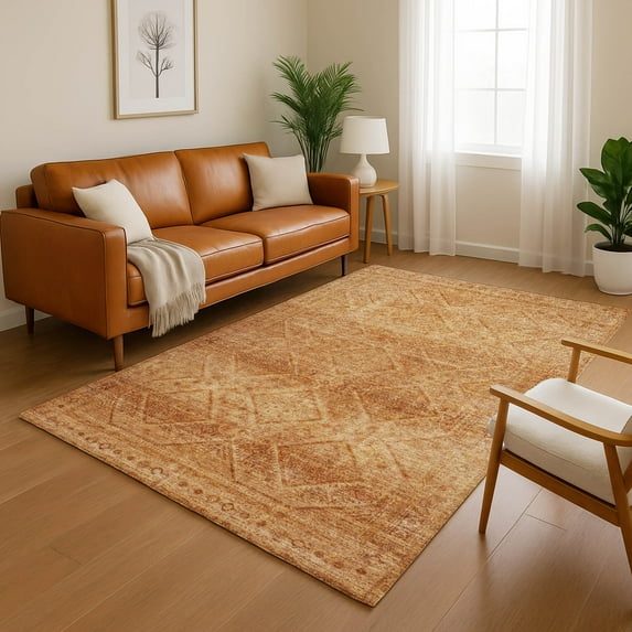 Addison Rugs Mayfield Premium Machine Washable Transitional Geometric Copper Rectangle Rug, 8' x 10'