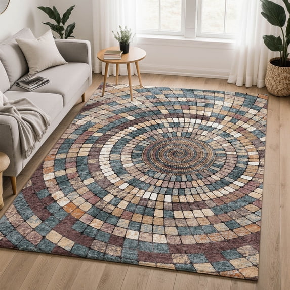 Addison Rugs Mayfield Premium Machine Washable Transitional Geometric Copper Rectangle Rug, 8' x 10'
