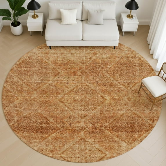 Addison Rugs Mayfield Premium Machine Washable Transitional Geometric Copper Round Rug, 8' x 8'