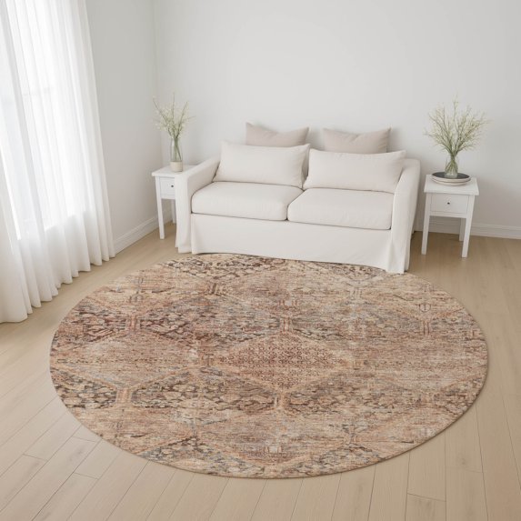 Addison Rugs Mayfield Premium Machine Washable Transitional Geometric Copper Round Rug, 8' x 8'
