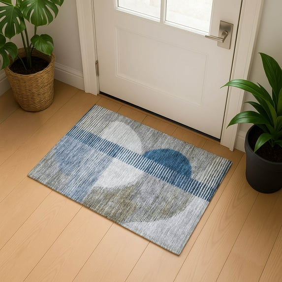 Addison Rugs Mayfield Premium Machine Washable Transitional Geometric Denim Rectangle Rug, 1'8" x 2'6"