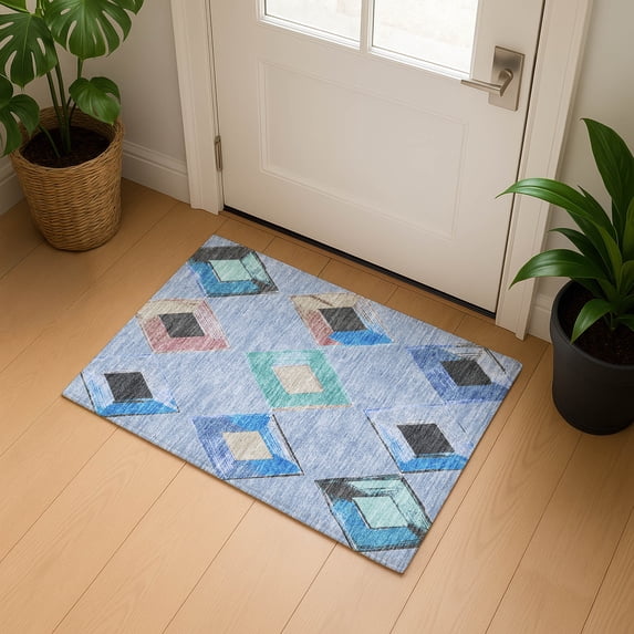 Addison Rugs Mayfield Premium Machine Washable Transitional Geometric Denim Rectangle Rug, 1'8" x 2'6"