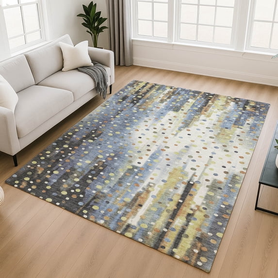 Addison Rugs Mayfield Premium Machine Washable Transitional Geometric Denim Rectangle Rug, 10' x 14'
