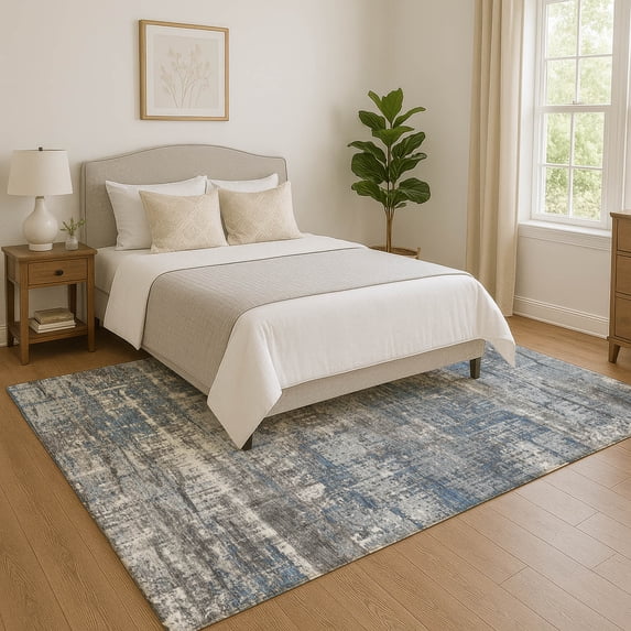 Addison Rugs Mayfield Premium Machine Washable Transitional Geometric Denim Rectangle Rug, 10' x 14'