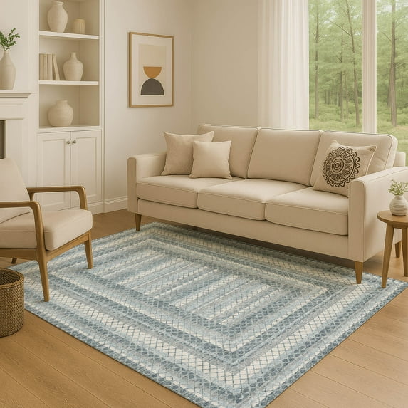 Addison Rugs Mayfield Premium Machine Washable Transitional Geometric Denim Rectangle Rug, 10' x 14'