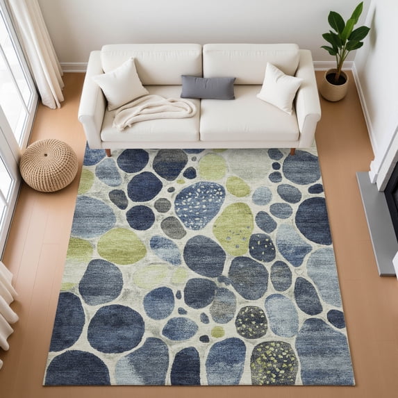 Addison Rugs Mayfield Premium Machine Washable Transitional Geometric Denim Rectangle Rug, 2'6" x 3'10"