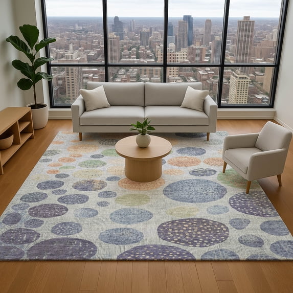 Addison Rugs Mayfield Premium Machine Washable Transitional Geometric Denim Rectangle Rug, 3' x 5'