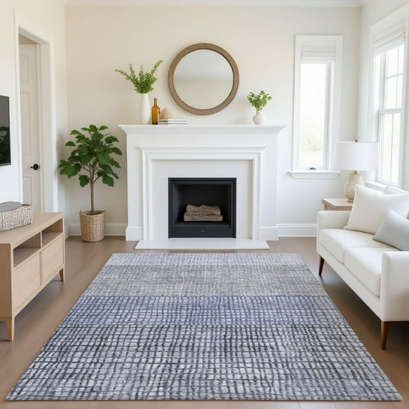 Addison Rugs Mayfield Premium Machine Washable Transitional Geometric Denim Rectangle Rug, 3' x 5'