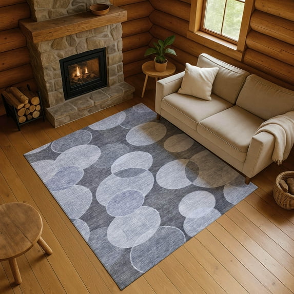 Addison Rugs Mayfield Premium Machine Washable Transitional Geometric Denim Rectangle Rug, 3' x 5'