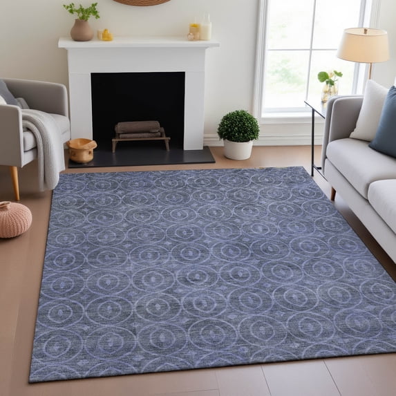 Addison Rugs Mayfield Premium Machine Washable Transitional Geometric Denim Rectangle Rug, 9' x 12'