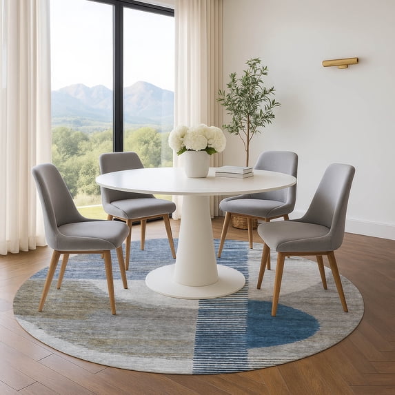 Addison Rugs Mayfield Premium Machine Washable Transitional Geometric Denim Round Rug, 8' x 8'