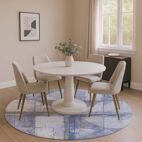 Addison Rugs Mayfield Premium Machine Washable Transitional Geometric Denim Round Rug, 8' x 8'