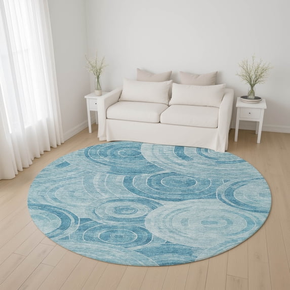 Addison Rugs Mayfield Premium Machine Washable Transitional Geometric Denim Round Rug, 8' x 8'