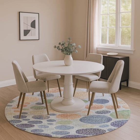 Addison Rugs Mayfield Premium Machine Washable Transitional Geometric Denim Round Rug, 8' x 8'