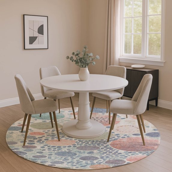 Addison Rugs Mayfield Premium Machine Washable Transitional Geometric Denim Round Rug, 8' x 8'